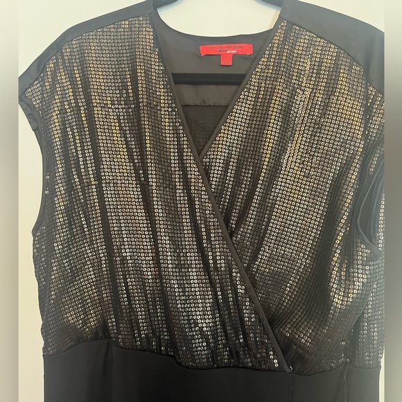 Narciso Rodriguez black and gold shimmer faux wrap dress size XL - Picture 2 of 4